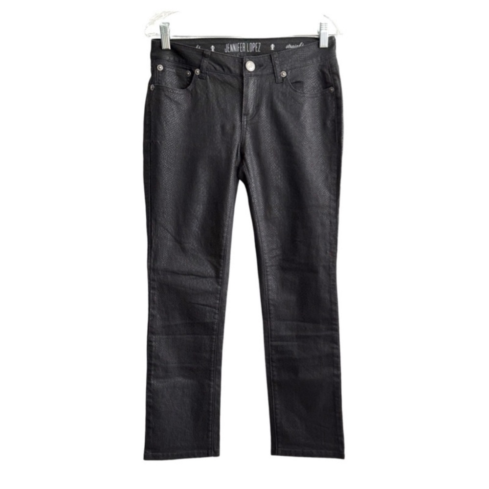 Jennifer Lopez Straight Leg Jeans Coated Snake Print Black Size 6P